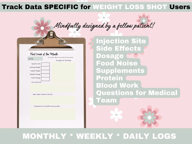 Printable Weight Loss Shot Journal PDF Health Tracker for Etsy