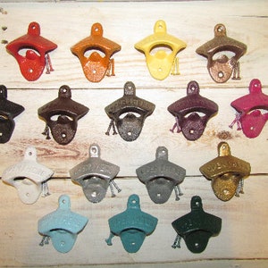 Cast Iron bottle opener, open here, rustic bottle opener, colored bottle opener, beer opener, wall mounted beer opener,