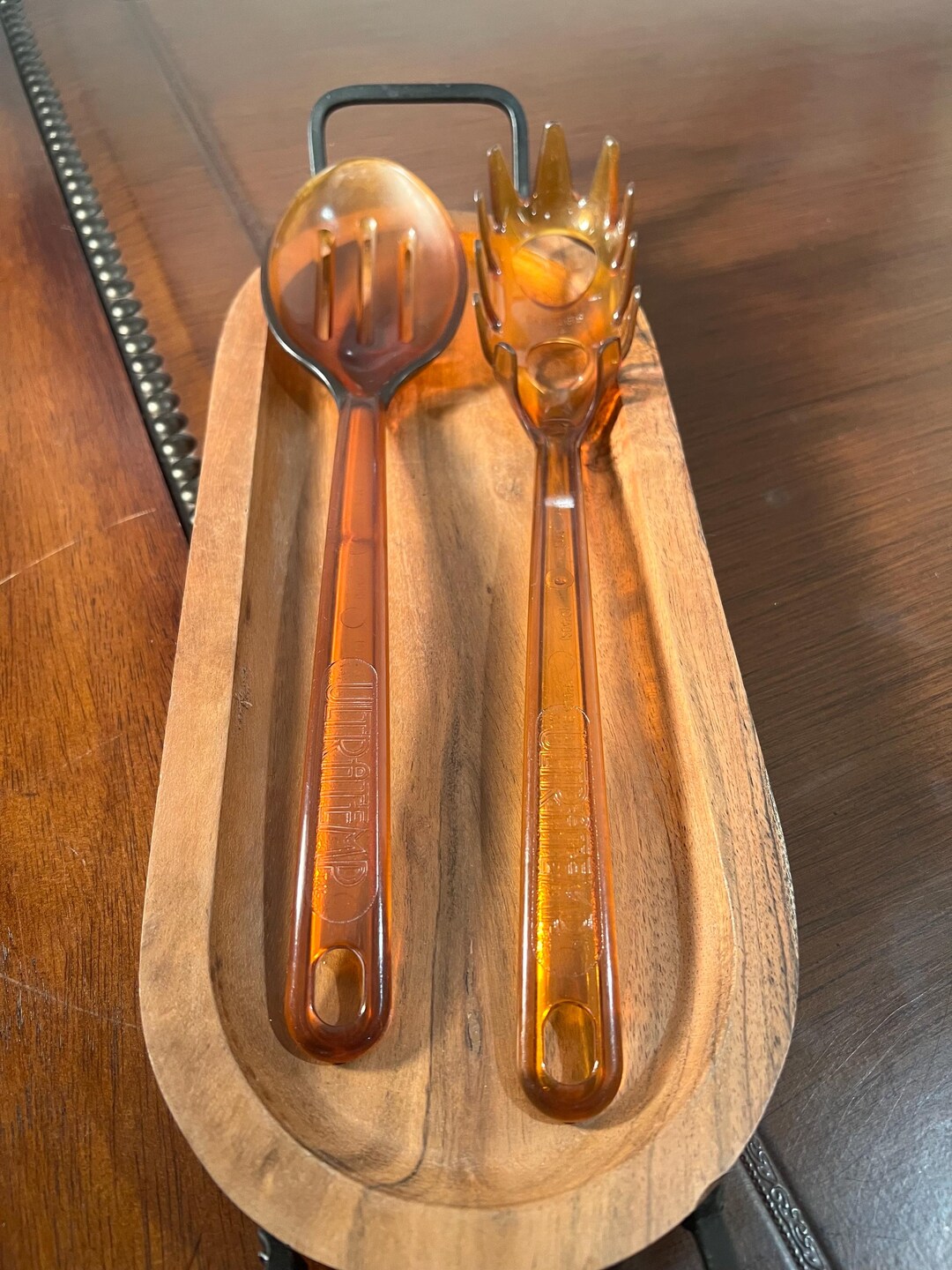 Vintage Ultratemp Amber Kitchen Pasta Noodle Spoon & Slotted Spoon ...