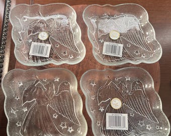 Vintage Glass Deep Dish Angel & Stars Figure/Holiday Serving Dish Trinkets NEW