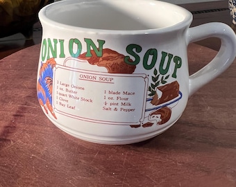 Taza de porcelana vintage de los años 70 para sopa de cebolla