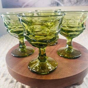 Set of 4 Vintage Fostoria HFM Henry Ford Museum Argus Green Water Goblets MCM Shabby Chic