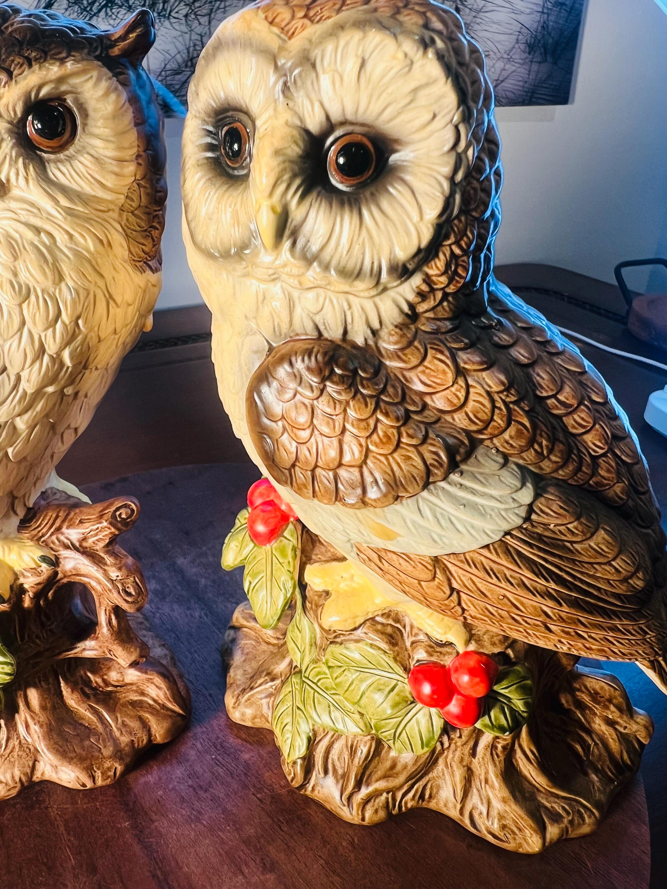 手描きフクロウ置物 2点セット ヴィンテージ ブリンズ社製 手描き 茶色のフクロウの置物 2個セット