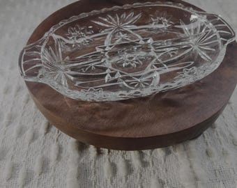 Vintage Glass Divided Relish Tray Oblong, Handles Scalloped Edges