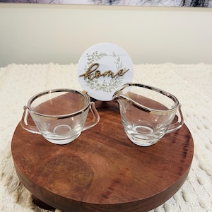 Vintage Set of Silver Rimmed Fostoria Clear Glass Cream and Sugar Set