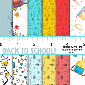 Papel digital para a volta às aulas, Molde para a volta às aulas, Papel digital para artesanato infantil, Molde escolar, Papel digital com clipes, Download instantâneo