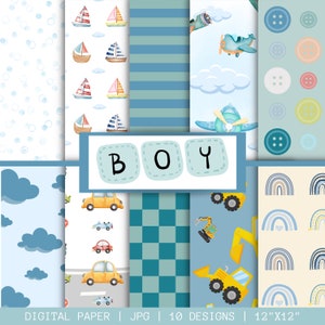È un ragazzo, carta digitale, carta digitale per bambini, carta per scrapbooking, carta per baby shower, carta digitale per neonati, clipart per neonati, motivo senza soluzione di continuità