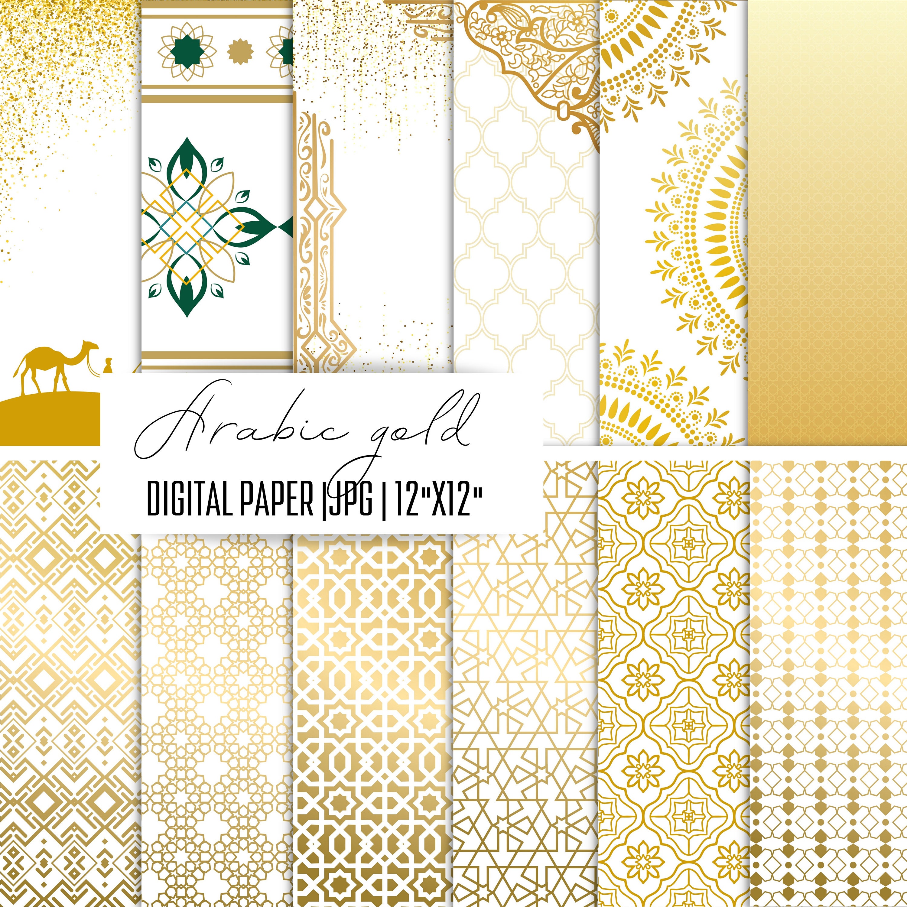 Gold Foil Digital Paper 5x7 - Gold Black & White, gold glam dots stripes  confetti moroccan faux gold printable invitation template 7005