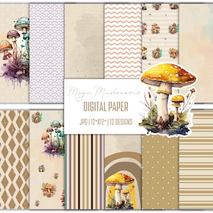 Forest Mushrooms Digital paper, Magic Mushrooms, Forest magic, Digital paper pack, Seamless digital paper, Instant Download