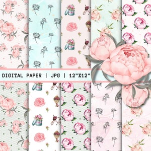 Rosa Pfingstrosen Musterdesign, Pfingstrosen Muster, Scrapbook Pfingstrosen, Floraler Hintergrund, Pfingstrosen Papier, Hochzeit Papier, Pfingstrosen