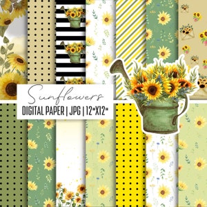 Sunflowers Digital paper pack, Sunflower Background, Summer flowers, Card making floral paper, Flowers decorative paper, Instant download