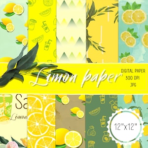Zitrone Digitales Papier: Aquarell Muster (Instant Download)