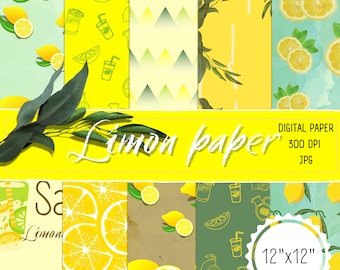 Lemon Digital Paper Pack: Watercolor Citrus Patterns (Instant Download)