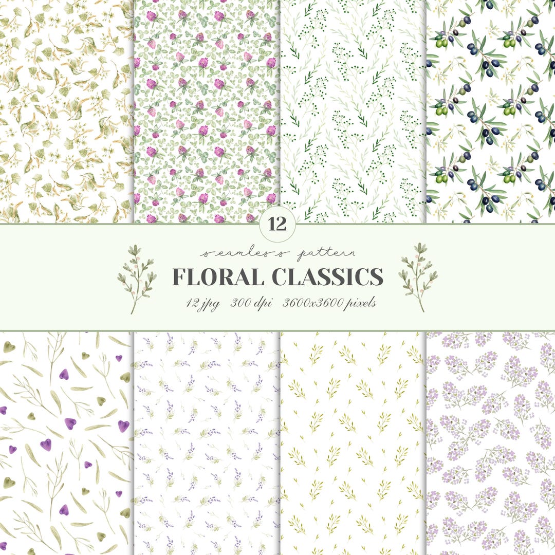 Floral Classic Digital Paper Pack, Scrapbook Paper Pack, Seamless ...
