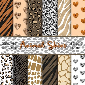 Animal print seamless paper, Animal print pattern, Digital paper pack, Zebra print paper, Leopard clip art, Scrapbook seamless paper