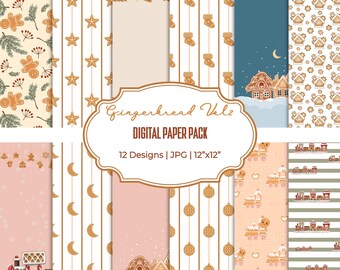Gingerbread Digital Paper Pack | Christmas Gingerbread Patterns | Cozy Holiday Scrapbook Paper | Printable Digital Paper | Seamless paper
