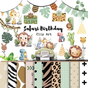 Watercolor Safari Animals Clipart: Jungle Theme (PNG, JPG Digital Download)
