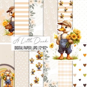 A LIttle Duck Digital Paper Pack, Animal Scrapbook Pattern, Cute Animals Clipart, Digital Paper Pack, Card Making paper, Papercraft tools