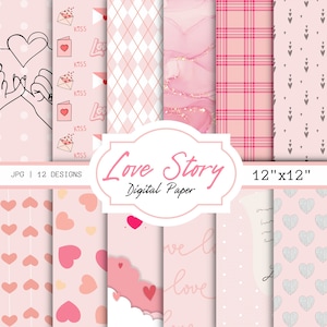 Nossa história de amor, Papel para impressão, Papel para cartas de amor, Papel para scrapbook para impressão, Papel para diário, Papel para papelaria, Pacote de papel digital, Artesanato