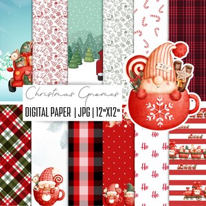 クリスマスノームデジタルペーパーパック、クリスマスデジタル背景、クリスマスパターン、クリスマスノームスクラップブック
