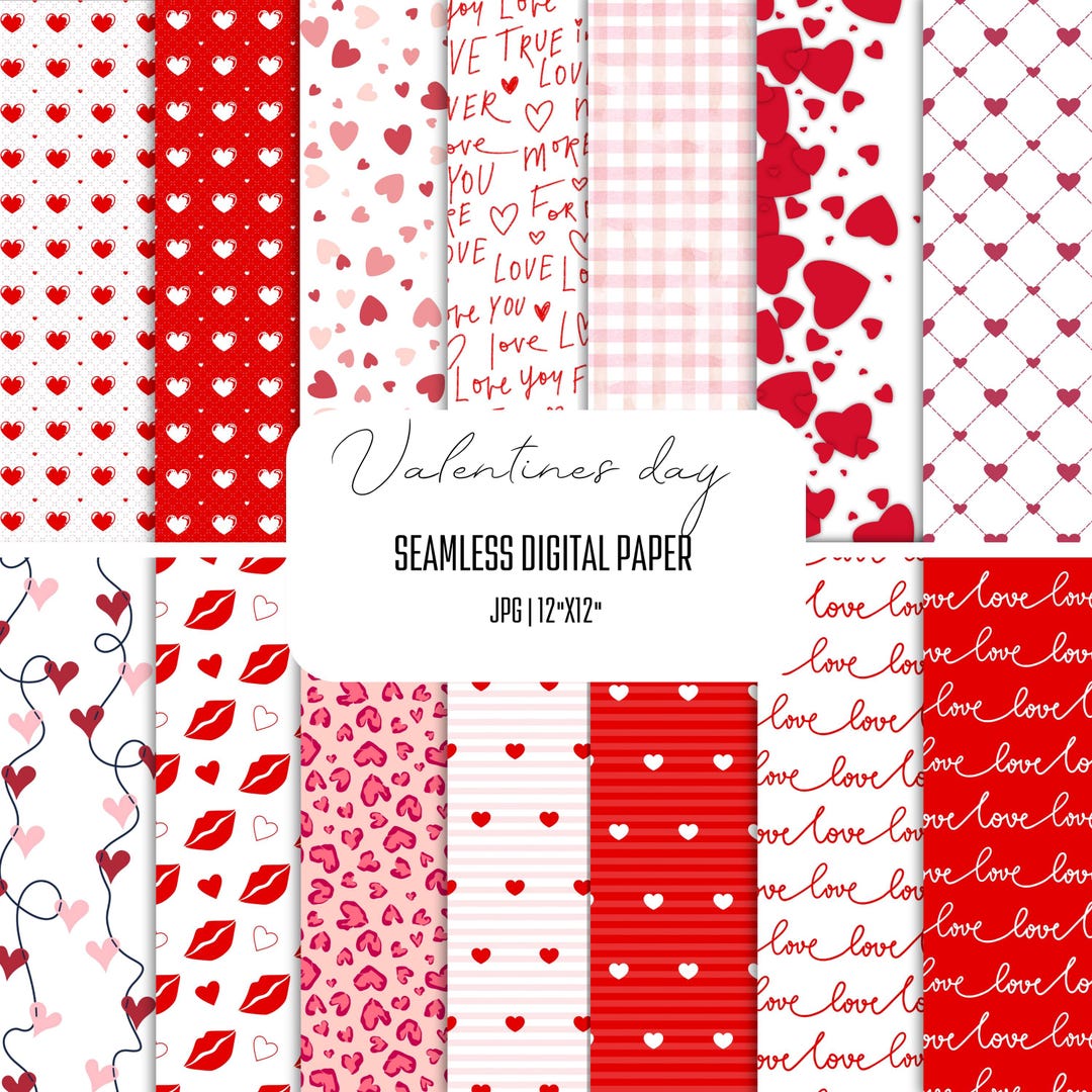 Valentines Digital Paper Pack: Seamless Heart Patterns (instant ...
