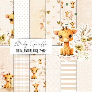 Giraffe Digital paper pack, Wild Safari animals, Nursery background, zoo animals, seamless pattern, Jungle printable, Scrapbooking paper