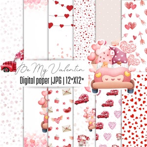 Be my Valentine Digital Paper, Digital Paper Pack, 14th February pattern, Valentine&#39;s day clipart, Valentine&#39;s day pattern, JPG cute gnomes