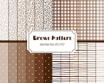 Brown Digital Paper Pack, Neutral Scrapbook Paper, Rustic Seamless Patterns, Boho Backgrounds, 12x12 JPG