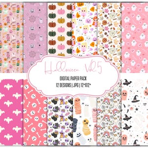Pastell Halloween Digital Paper Pack: Kawaii Hexe, Kürbis (12&quot;x12&quot;)