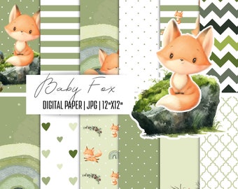 Baby Fox Digital Paper: Woodland Nursery Prints (12x12 JPG)