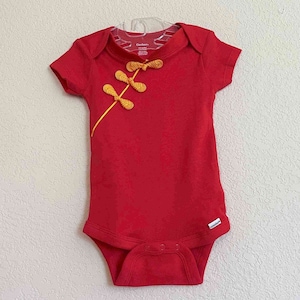 Baby Qipao,Chinese Traditional Baby Boy Baby Girl Cheongsam,Short Sleeve Bodysuit,Red Egg Party,100 Days,Birthday,Red,Red Collar,Side Button