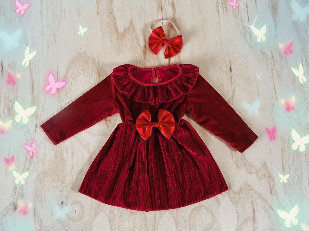 Sale 912 Month Red Velvet Baby Dress 1st Christmas Outfit Etsy