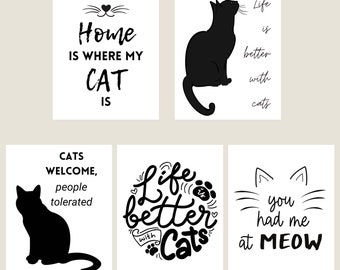 FIVE (5) Digital Prints: CATS, quote, cat parent, animal lovers, Printable Wall Art