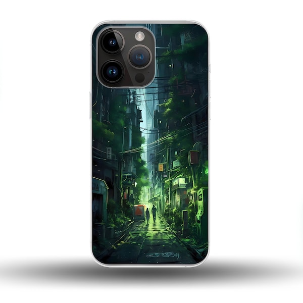 Anime Phone Case Futuristic Neon Aesthetic Tokyo Street Phone Case Green Dystopia Cover fit for Iphone 6 xs 11 12 mini 14 Samsung Galaxy s22