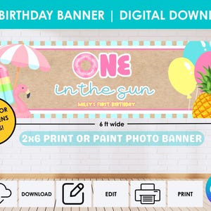 One in the Sun | Letnia impreza przy basenie z motywem plażowym – pierwsze urodziny | Baner 2x6 do druku (pobranie cyfrowe)