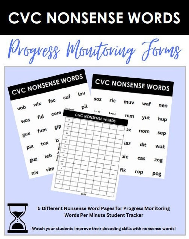 CVC Nonsense Words Progress Monitoring Etsy