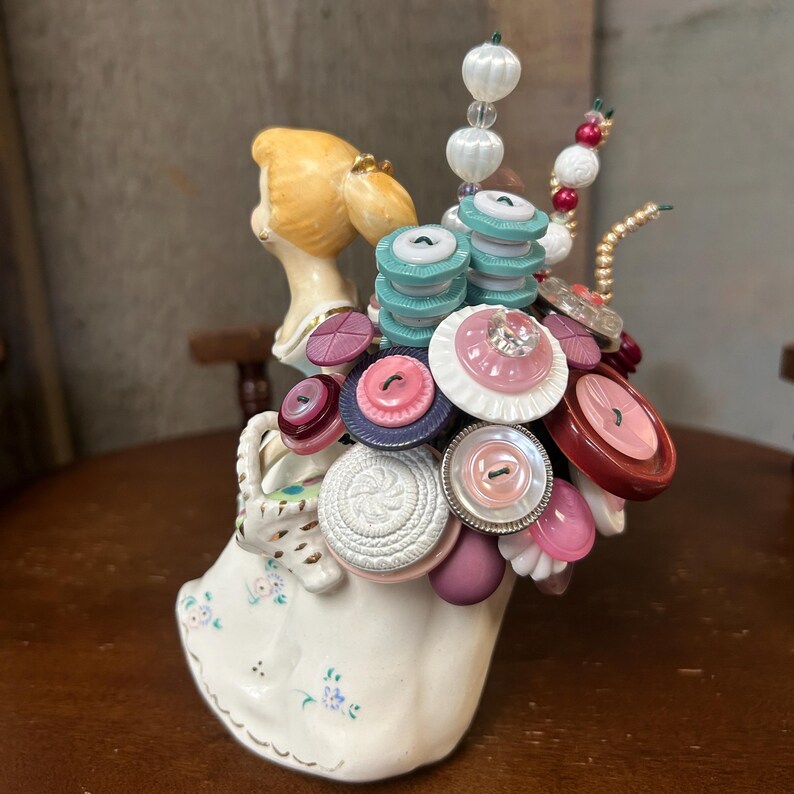 Statue Figure Button Unique Button & Jewelry Bouquet in Mid-century Girl Planter - Etsy