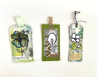 Set of 3 handmade journaling tags, junk journal, art journal, collage, ephemera, gift tags