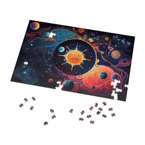 Galaxy Sun Jigsaw Puzzle: Psychedelic Spiritual AI Art (500 or 1000 Piece)