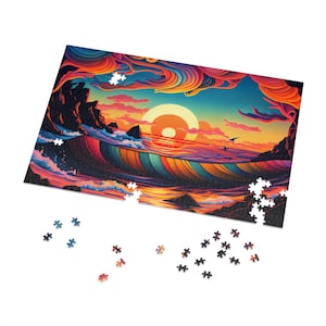 Psychedelic Sunset Jigsaw Puzzle: Spiritual AI Art, 500/1000 Piece