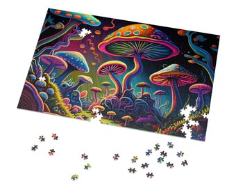 Mushrooms Painting Puzzles for Adults Psychedelic Spiritual Jigsaw Puzzle Gift for Her Him Home Activity 500 Piece 1000 Piece Puzzle