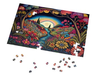 Flower Garden Painting Puzzles for Adults Psychedelic Spiritual Jigsaw Puzzle Gift for Her Him Home Activity 500 Piece 1000 Piece Puzzle