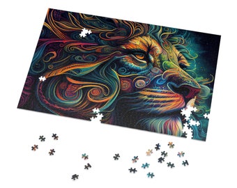 Lion Animal Painting Puzzles for Adults Psychedelic Spiritual Jigsaw Puzzle Gift for Her Him Home Activity 500 Piece 1000 Piece Puzzle