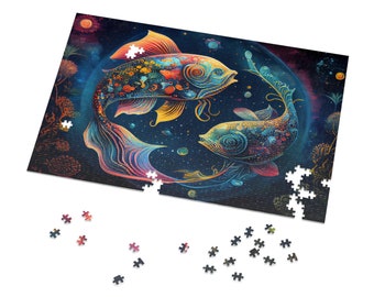 Fish Koi Spirit Painting Puzzles for Adults Psychedelic Spiritual Jigsaw Puzzle Gift for Her Him Home Activity 500 Piece 1000 Piece Puzzle