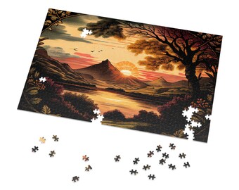 Peaceful Sunset Painting Puzzles for Adults Psychedelic Spiritual Jigsaw Puzzle Gift for Her Him Home Activity 500 Piece 1000 Piece Puzzle