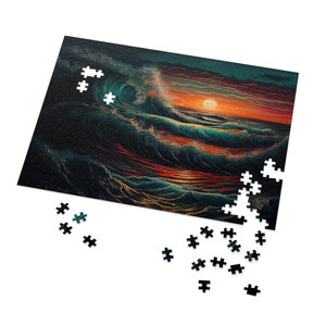 Psychedelic Waves Jigsaw Puzzle: AI Art Gift (500 or 1000 Piece)