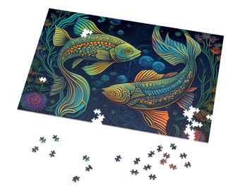 Fish Koi Painting Puzzles for Adults Psychedelic Jigsaw Puzzle Gift for Her Him Home Activity 500 Piece Puzzle 1000 Piece Puzzle