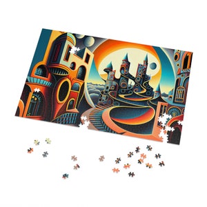 Psychedelic Cityscape Jigsaw Puzzle: Spiritual AI Art (500 or 1000 Piece)