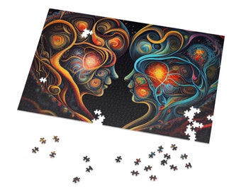 Twin Flame Painting Puzzles for Adults Psychedelic Spiritual Jigsaw Puzzle Gift for Her Him Home Activity 500 Piece 1000 Piece Puzzle