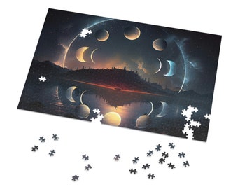 Moon Phase Painting Puzzles for Adults Psychedelic Spiritual Jigsaw Puzzle Gift for Her Him Home Activity 500 Piece 1000 Piece Puzzle